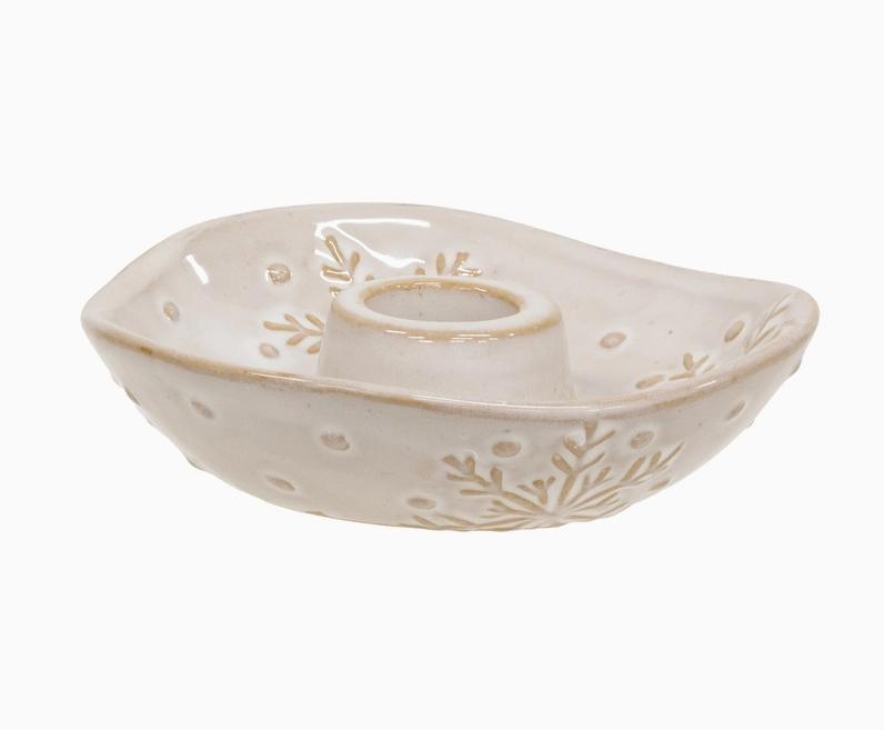 Ceramic Embossed Snowflake Taper Holder