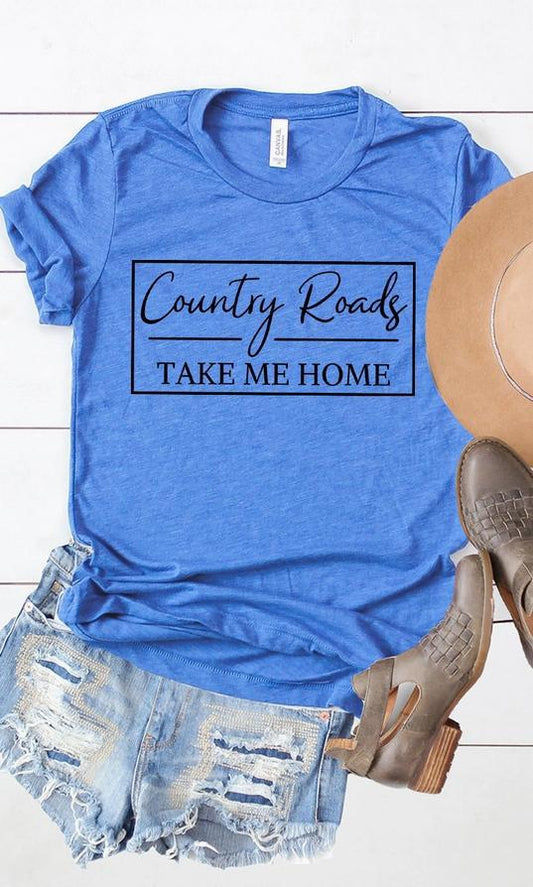Country Roads Take Me Home Tee (Heathered Royal Blue)