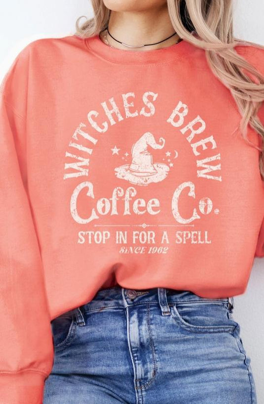 Witches Brew Coffee Co Graphic Brushed Sweatshirts (Coral)