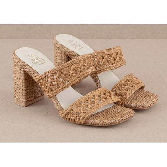 The Barbara Camel Woven Double Band Heel