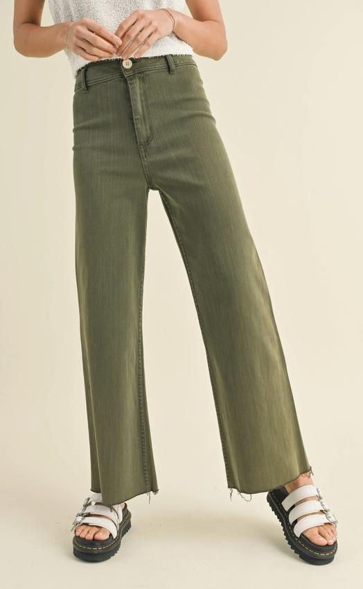 Straight Wide Leg Denim Pants (Fade Olive)