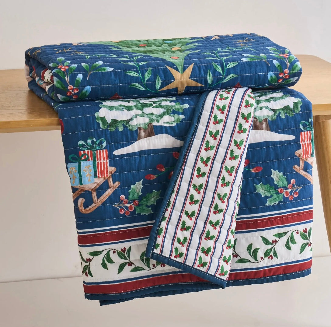Christmas Cottage Quilted Throw 50” X 60”