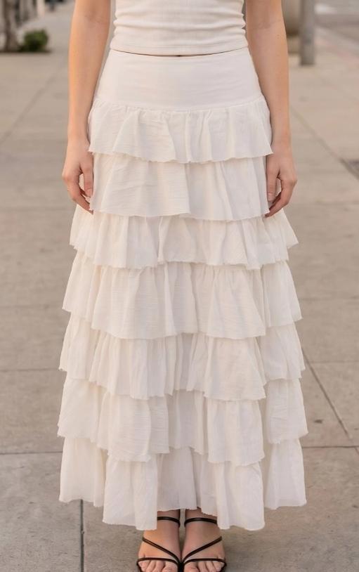 Multiple Tiers of Delicate Maxi Skirt (Off White)