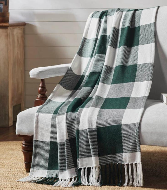 Annie Buffalo Check Hunter Green Woven Throw