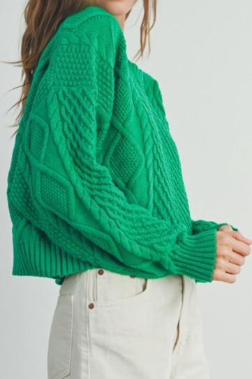 Casual Solid Cable Knit Sweater (Green)