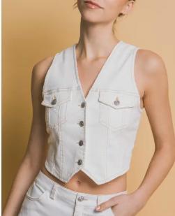 Sleeveless Denim Vest (White)