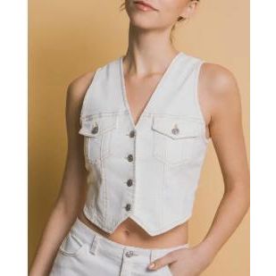 Sleeveless Denim Vest (White)