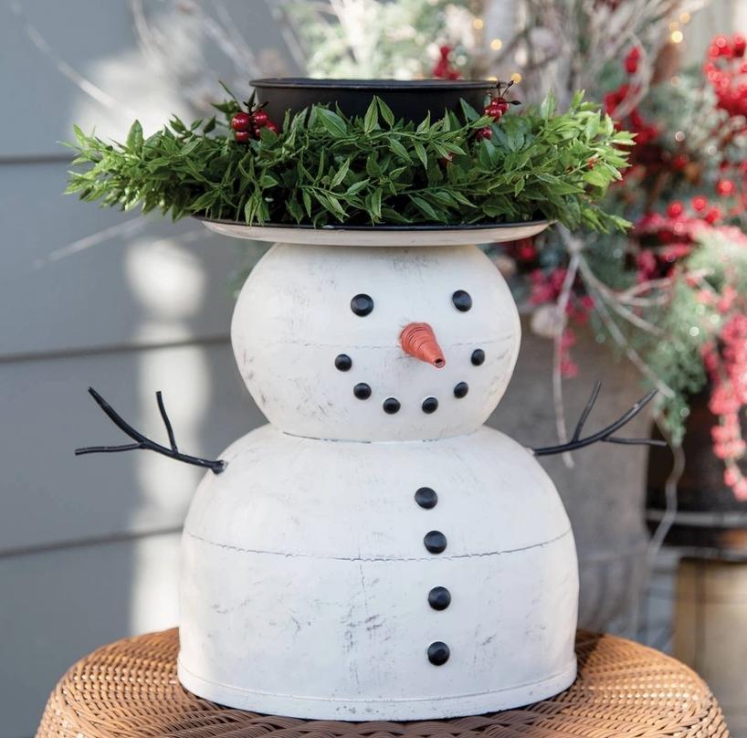 Distressed Painted Metal Top Hat Snowman