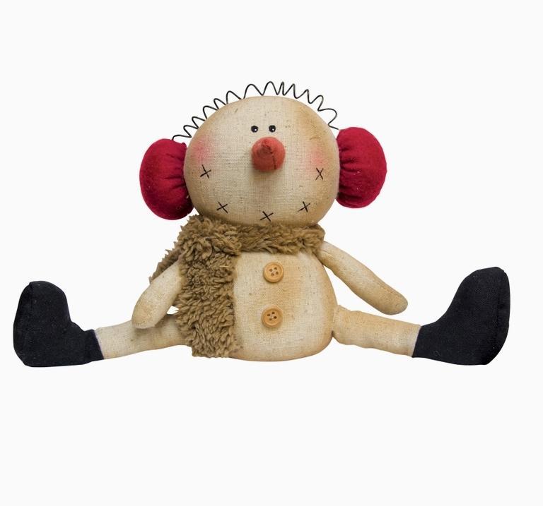 Sitting Snowman W/Earmuffs - 11" H