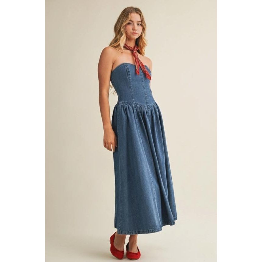 Detachable Strap Denim Dress