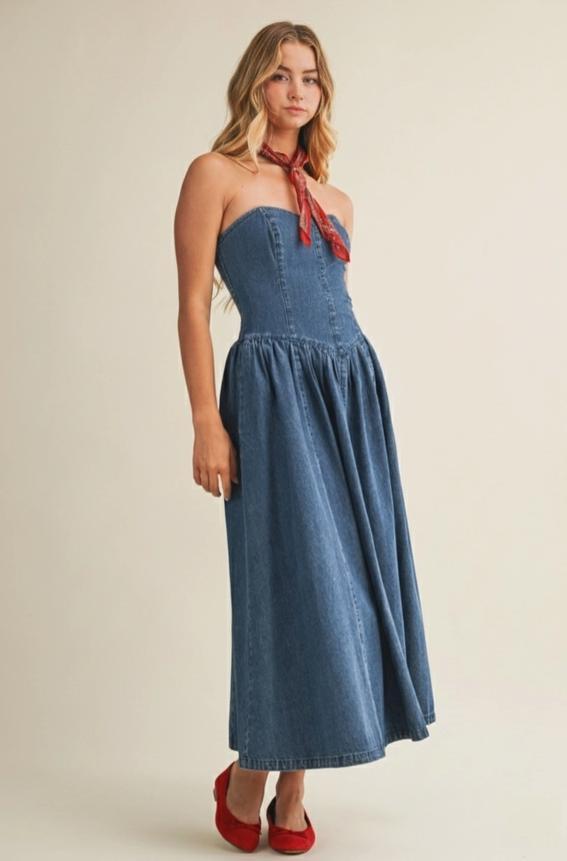 Detachable Strap Denim Dress