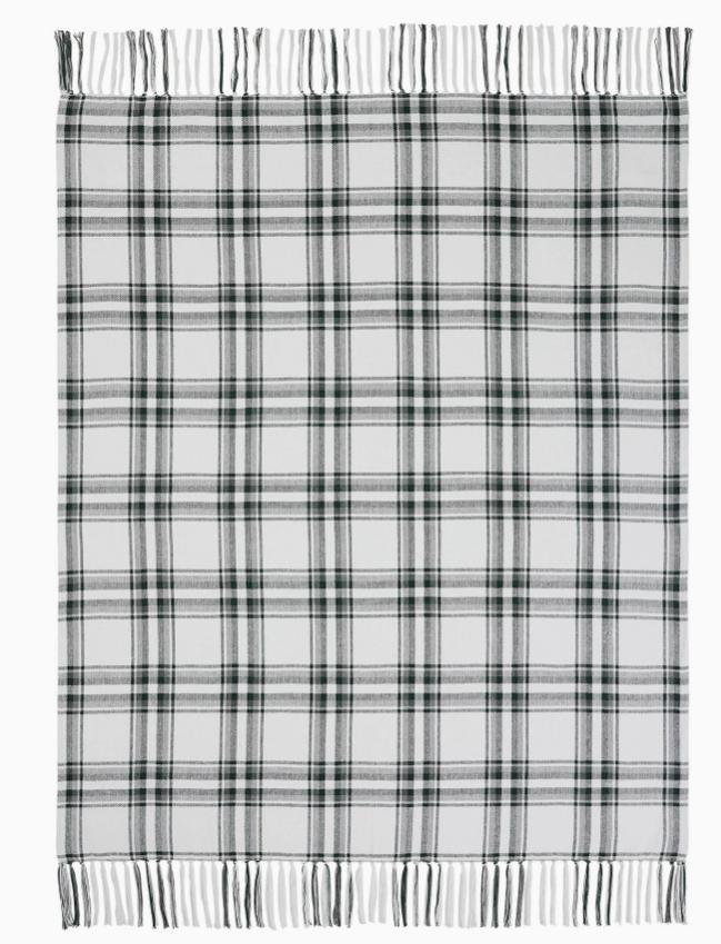 Harper Plaid Green White Woven Throw