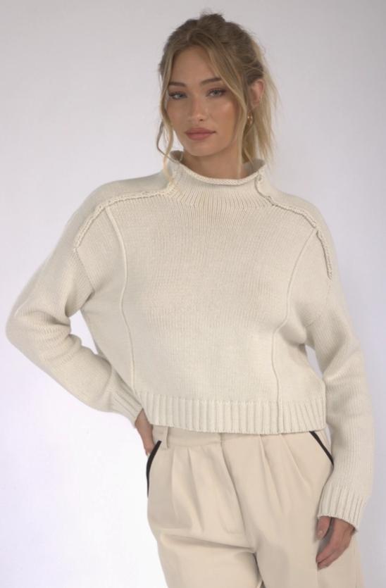 Mock Neck Cotton Blend Seam Sweater (Oatmeal)