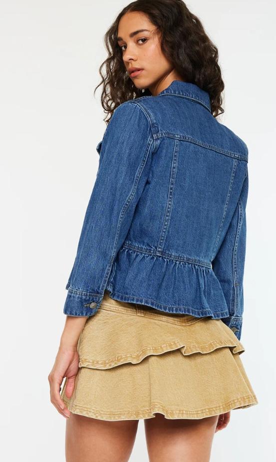 Marilou Peplum Denim Jacket – Button Down Flare Fit (Medium Wash)