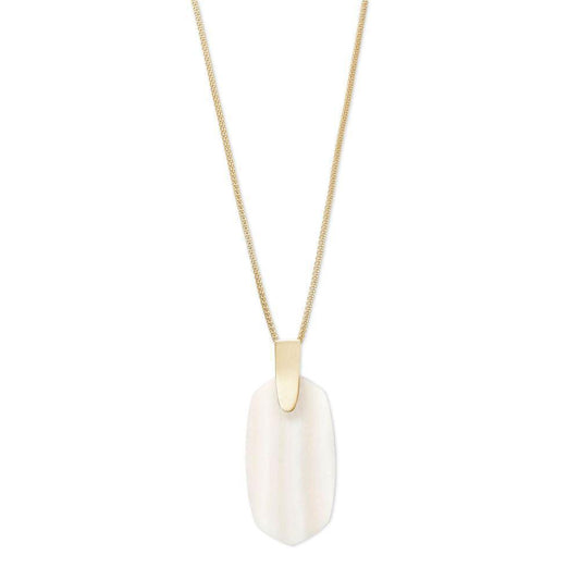 Kendra Scott Inez Gold Long Pendant Necklace in White Pearl
