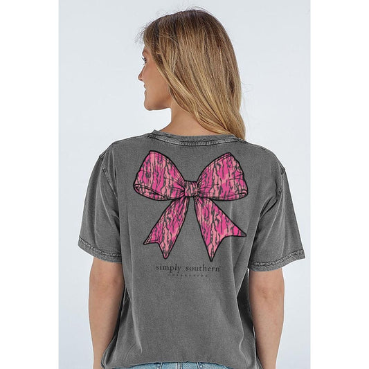 Simply Southern Short Sleeve Camo Bow (Wash Coal) Tee