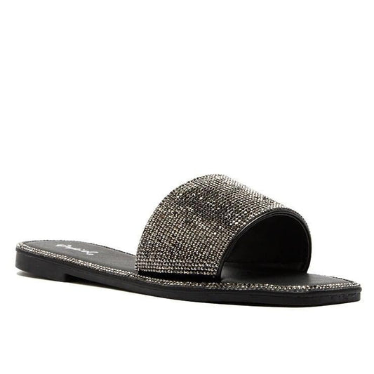 Afia Flat Sandal (Pewter/Black Rhinestone)