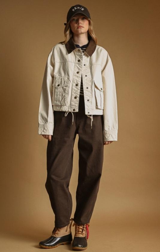 Collar Contrasted Utility Jacket (Ecru)