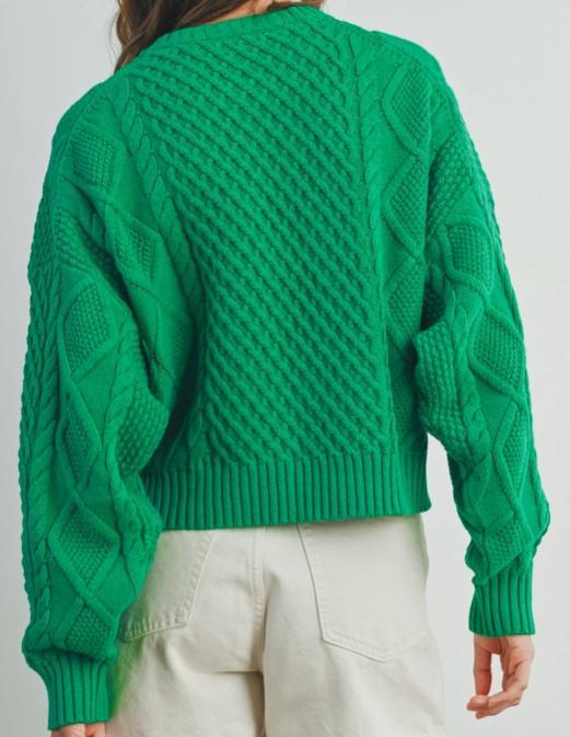 Casual Solid Cable Knit Sweater (Green)