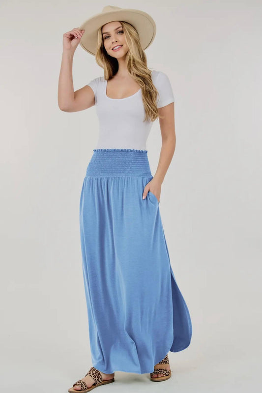 Maxy Skirt with Elastic Waist and Pockets (Denim LT)