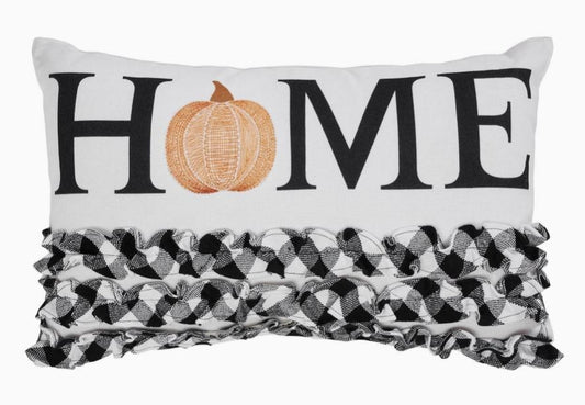 Annie Black Check Home Pumpkin Ruffle Pillow