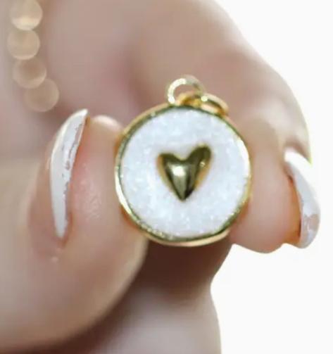 Golden Heart ~ White Coin Charm