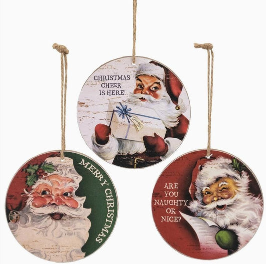 Vintage Santa Cheer Round Ornament Assorted