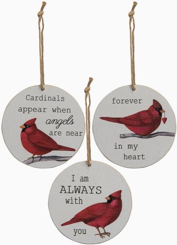 Cardinal Sentiment Round Christmas Ornament Assorted