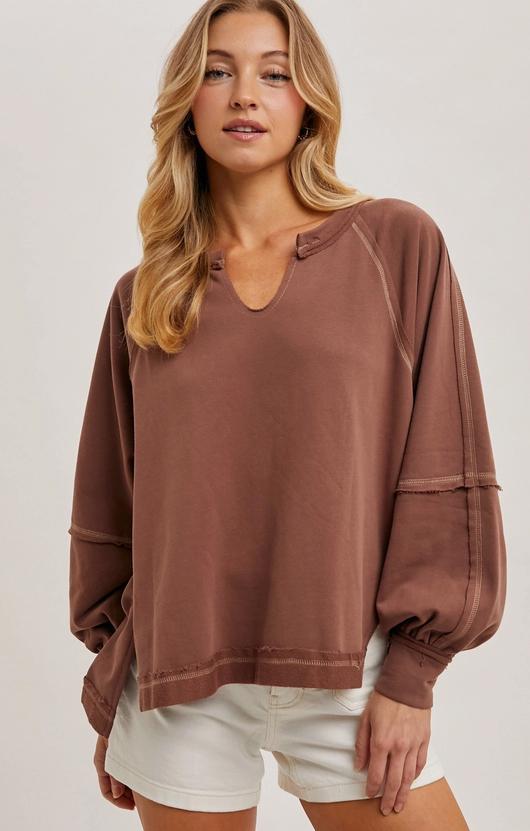 Terry Dolman Oversized Stitch Knit Top (Coco)