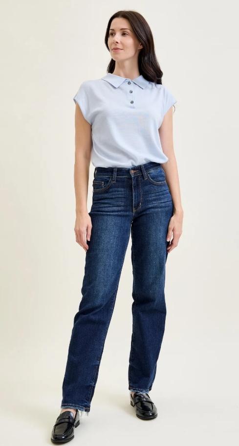 Judy Blue Selena Mid Rise Straight Leg with Fray Hem