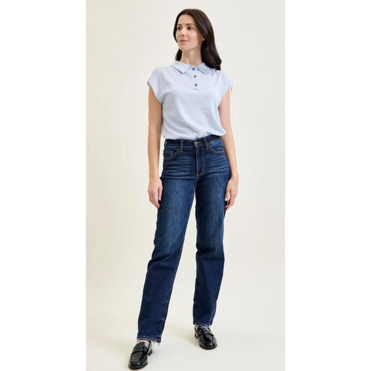 Judy Blue Selena Mid Rise Straight Leg with Fray Hem