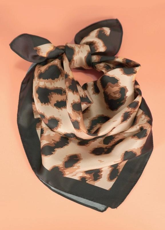 Animal Leopard Print Silky Feel Bandana Scarf (Brown)