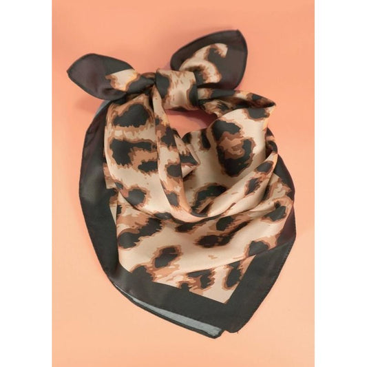 Animal Leopard Print Silky Feel Bandana Scarf (Brown)