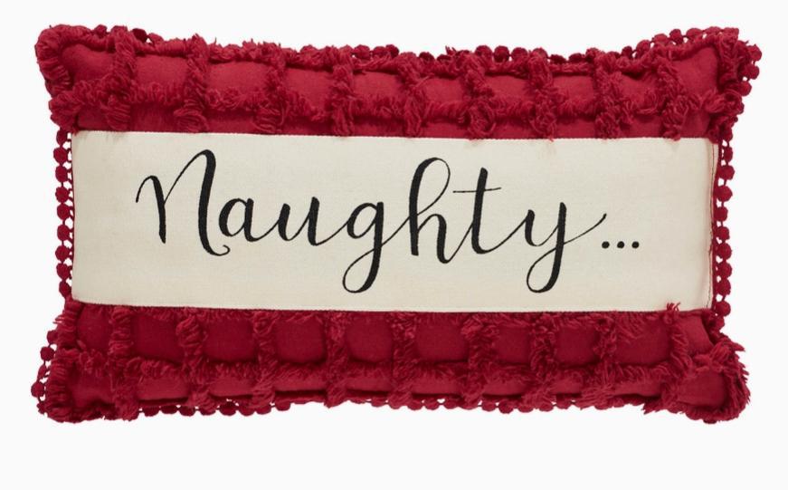 Kringle Chenille Naughty and Nice Pillow (7x13")