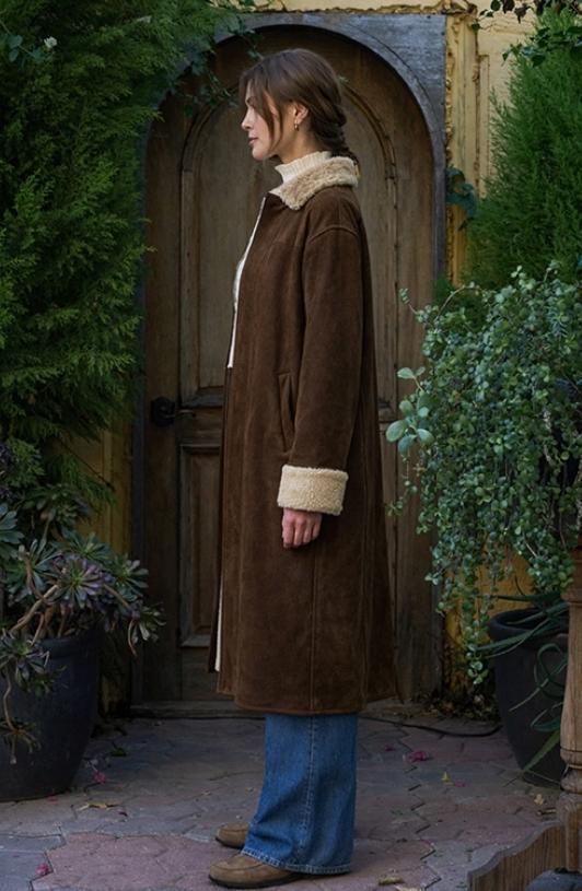 Double Breasted Faux Fur Suede Coat (Coffee Bean)