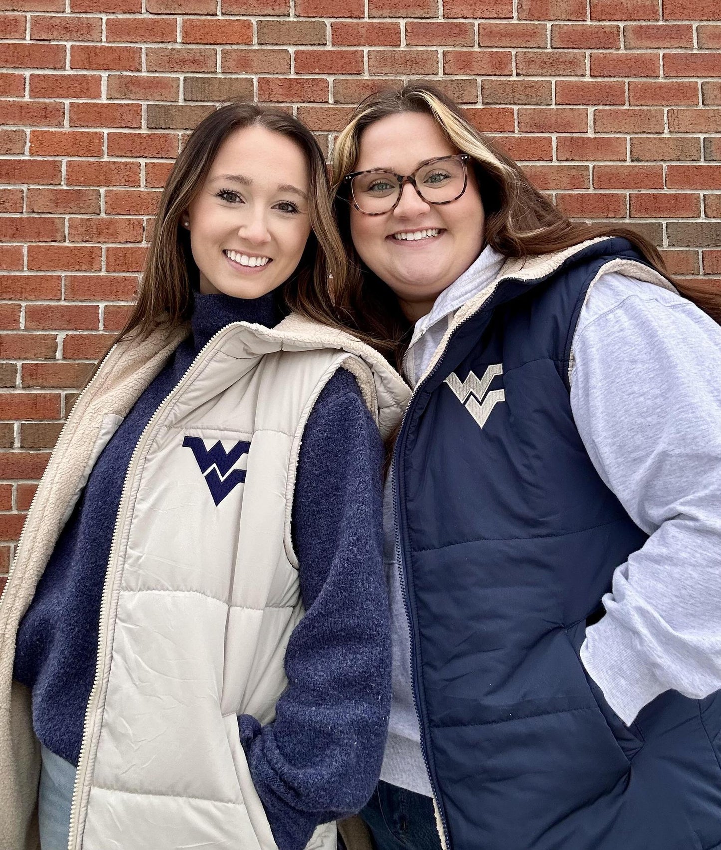 WVU Longline Hooded Faux Fur Puffer Vest (Navy)