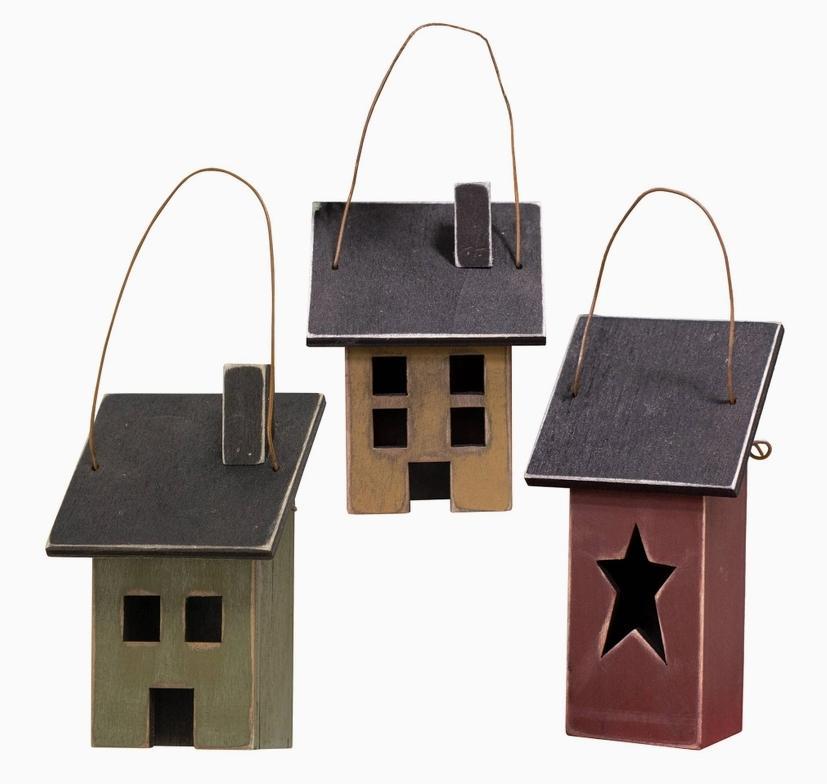 Saltbox House Ornament, 3 Assorted