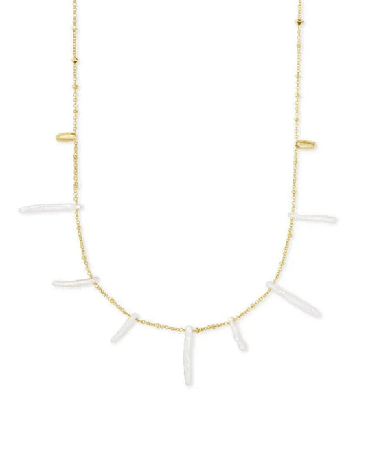 Kendra Scott Eileen Gold Long Strand Necklace in Linear White Pearl
