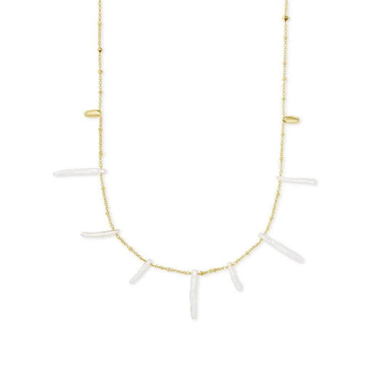 Kendra Scott Eileen Gold Long Strand Necklace in Linear White Pearl