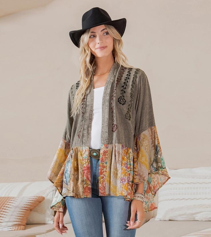 Patchwork Shirt/Cardigan (Gravel)