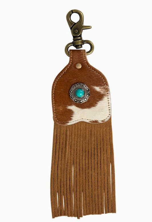 Myra Pastureland Hairon Hide Fringed Key Fob