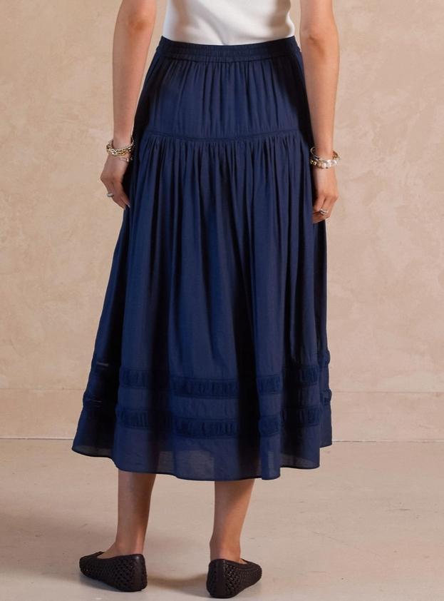 Tiered A-Line Midi Skirt (Navy)