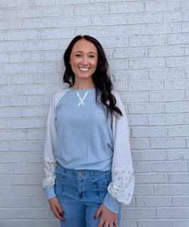 Light Blue Patchwork Sleeve Top