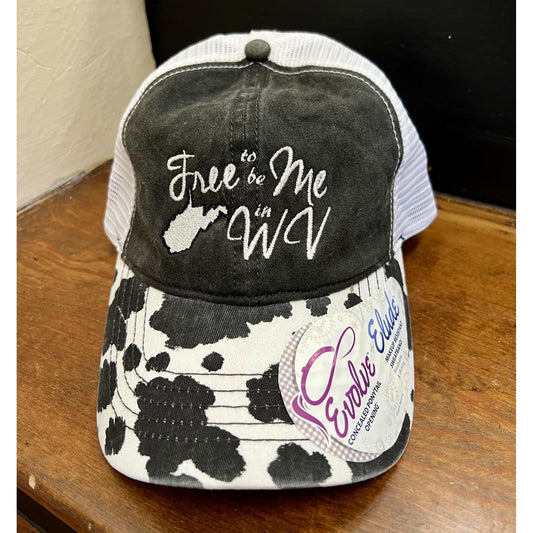 Free To Be Me In WV Hat (Cow Print)