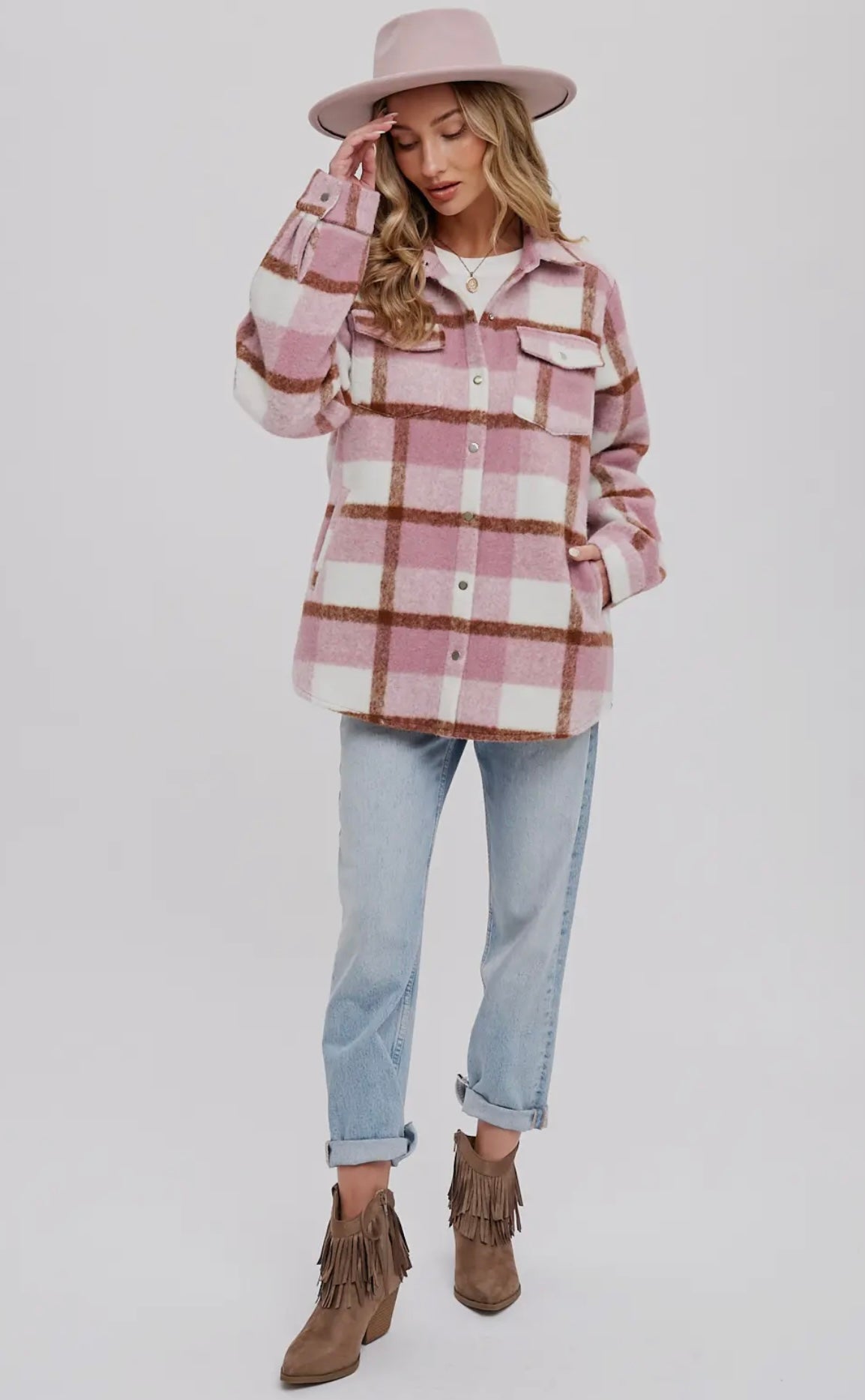 Plaid Brushed Flannel Shacket (Mauve)