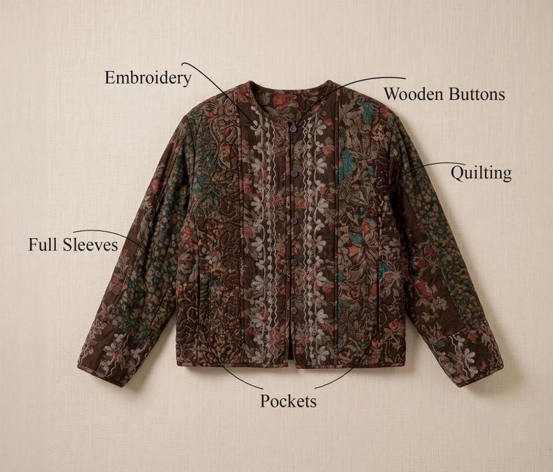 Vintage Floral Quilted Tapestry Pattern Long Sleeve Jacket