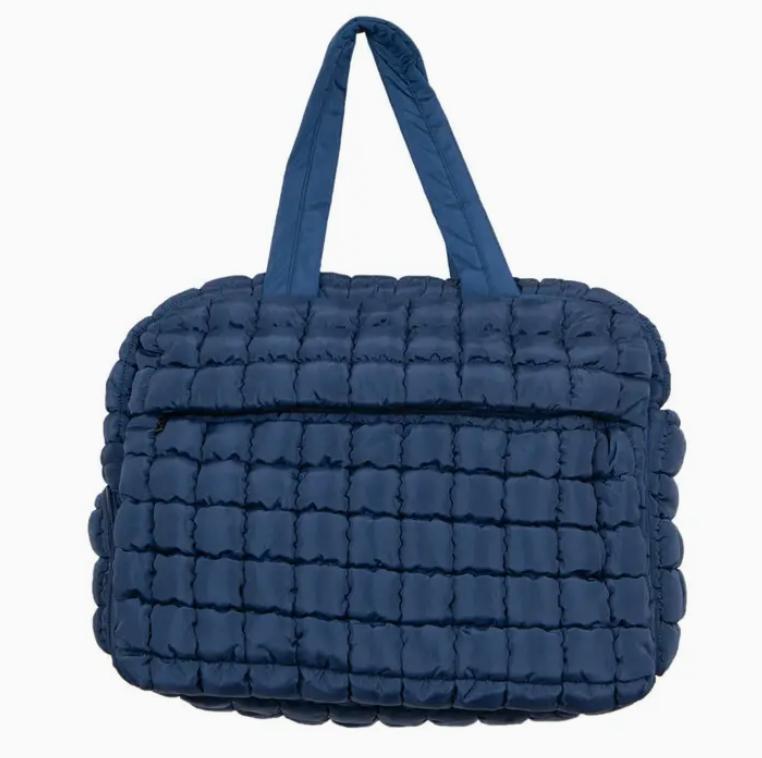 Quilted Weekend Duffel Bag w/ Pass-Thru Slip (Navy)