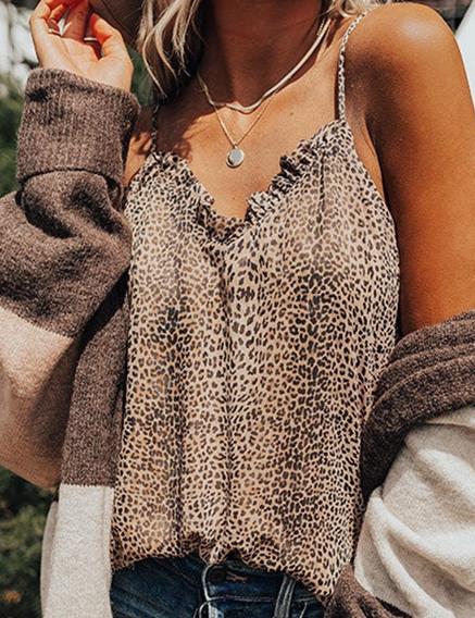 Leopard Frilled Tank (Brown)