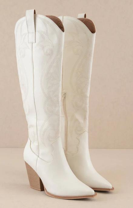 Oasis Society -The Astrid White Knee-High Embroidered Cowboy Boot