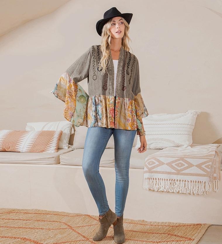 Patchwork Shirt/Cardigan (Gravel)